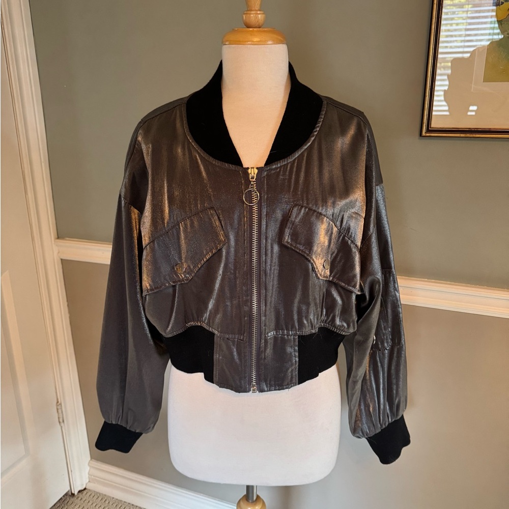 Vintage Metallic Silver Bomber Jacket